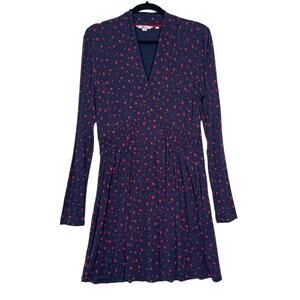 Boden Betty Tunic Top Navy Blue Red Star Print Stretch Jersey Knit Size 10